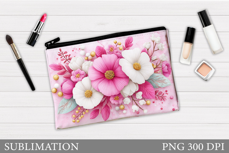 Flowers Makeup Bag Design. Floral Makeup Pouch Sublimation