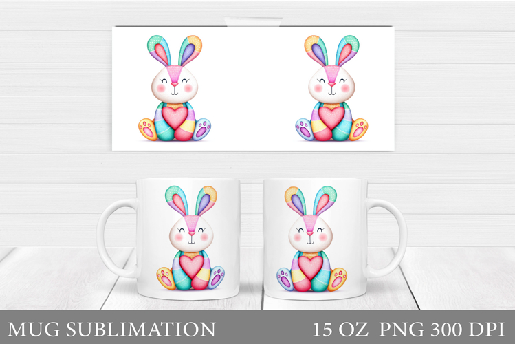 Valentines Bunny Mug Sublimation. Valentines Mug Wrap Design