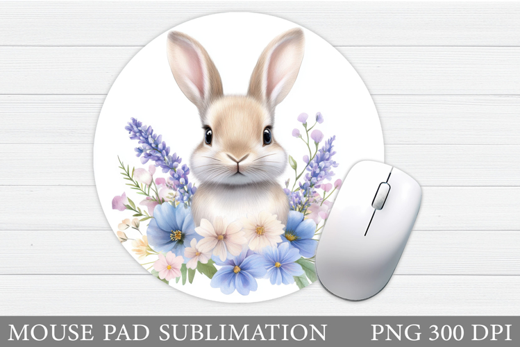 Cute Bunny Mouse Pad. Bunny Flowers Mouse Pad Sublimation