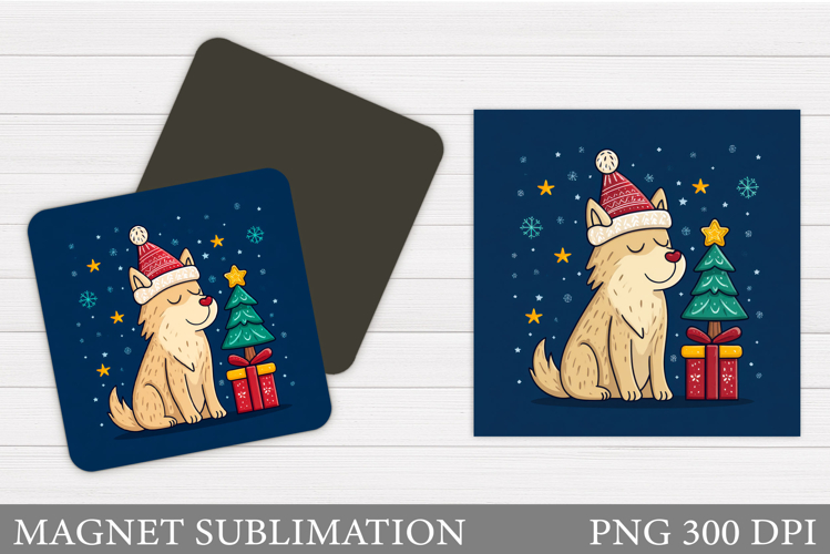 Christmas Dog Magnet Design. Christmas Magnet Sublimation