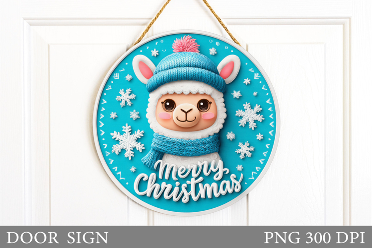 Christmas Lama Door Sign. Christmas Door Sign Sublimation