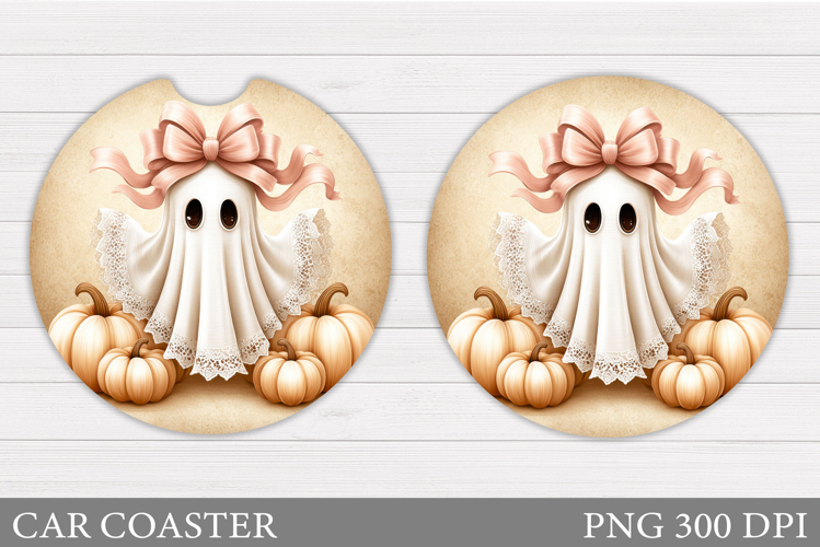 Cute Ghost Car Coaster. Cute Halloween Car Coaster