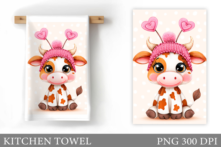 Valentines Cow Kitchen Towel. Valentine Kitchen Towel Design