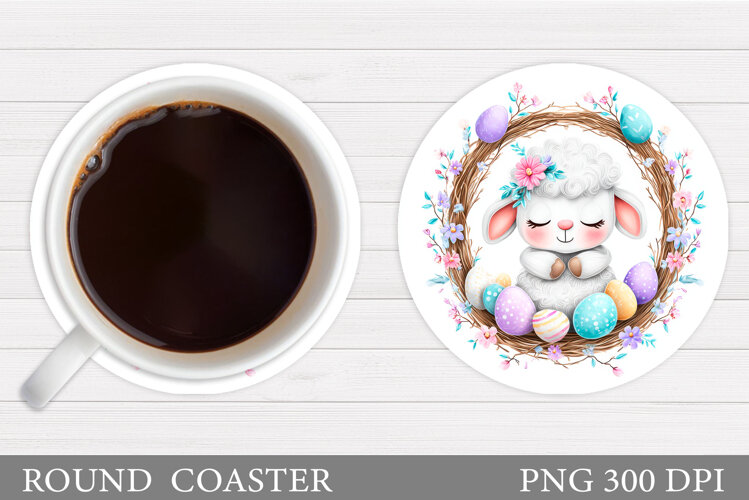 Easter Lamb Coaster Design. Easter Coaster Sublimation example image 1
