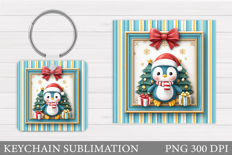 Cute Penguin Keychain Design. Christmas Keychain Sublimation