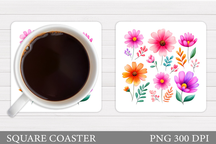 Flowers Coaster Sublimation. Floral Coaster Design