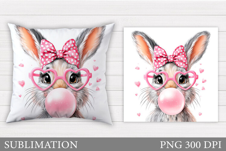 Cute Bunny Pillow Design. Cute Bunny Sublimation example image 1