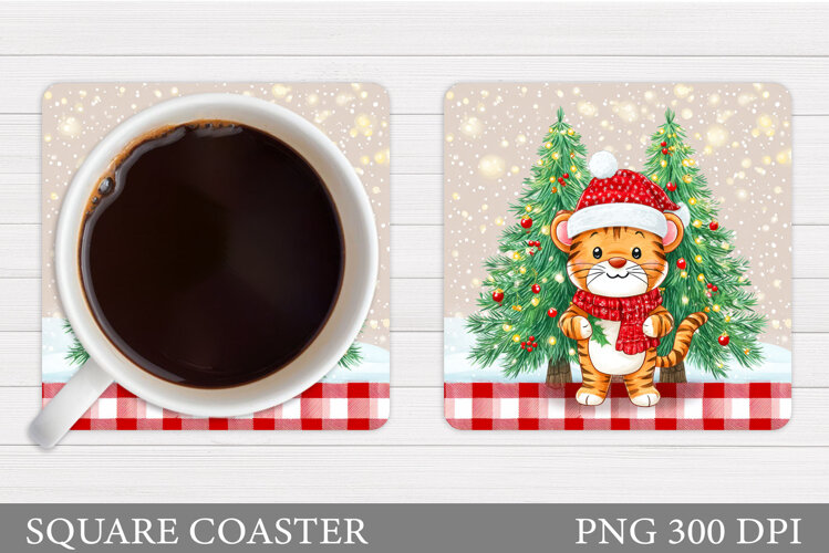 Christmas Tiger Coaster. Christmas Coaster Sublimation example image 1