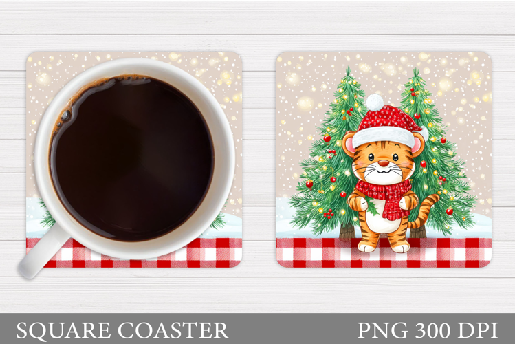 Christmas Tiger Coaster. Christmas Coaster Sublimation