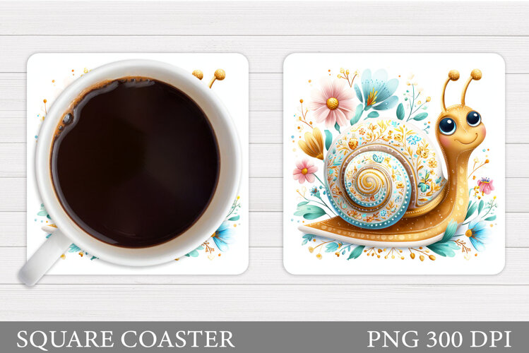 Cute Snail Coaster Design. Flowers Coaster Sublimation example image 1