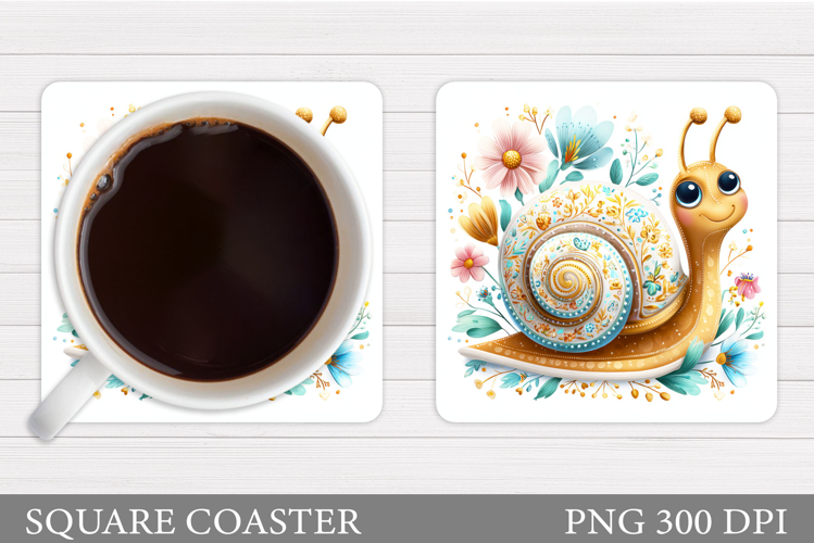 Cute Snail Coaster Design. Flowers Coaster Sublimation