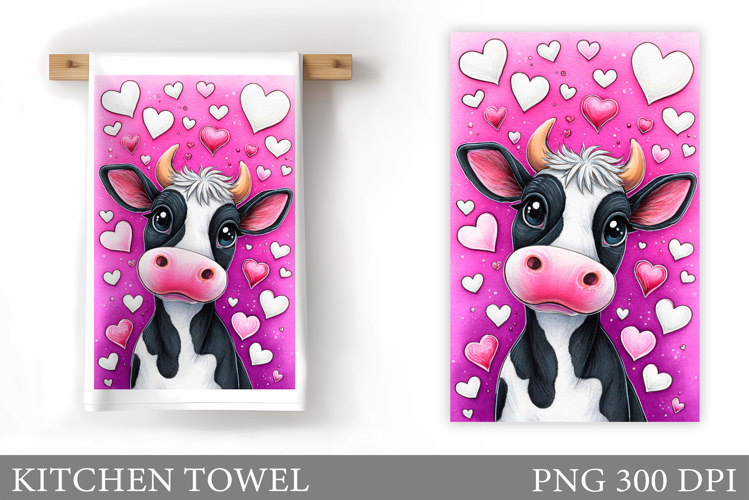 Valentines Cow Kitchen Towel. Valentine Kitchen Towel Design