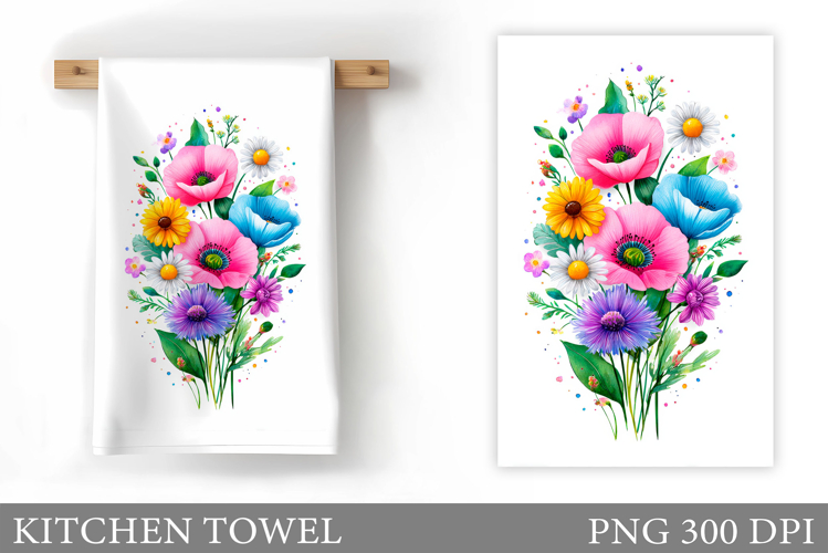 Wildflowers Kitchen Towel. Flowers Kitchen Towel Sublimation
