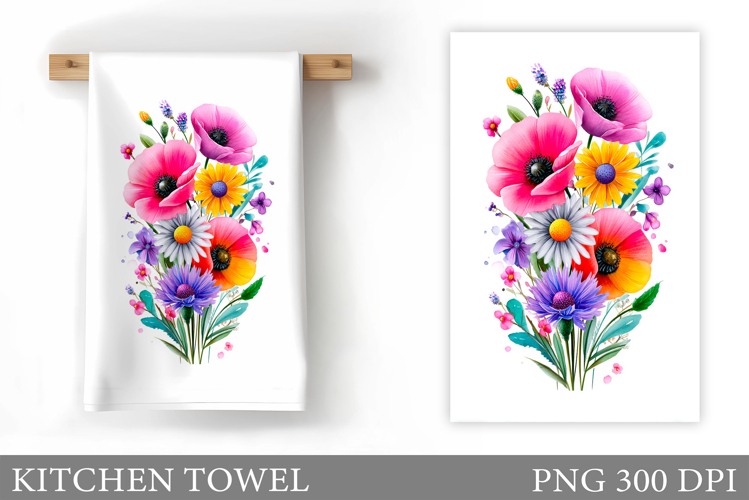 Flowers Kitchen Towel. Wildflowers Kitchen Towel Design