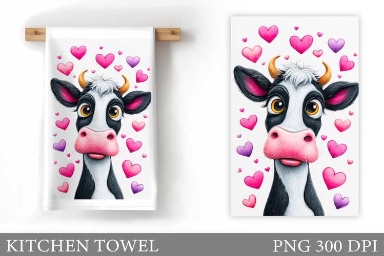 Valentines Cow Kitchen Towel. Valentine Kitchen Towel Design