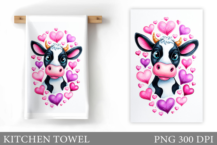 Valentines Cow Kitchen Towel. Valentine Kitchen Towel Design