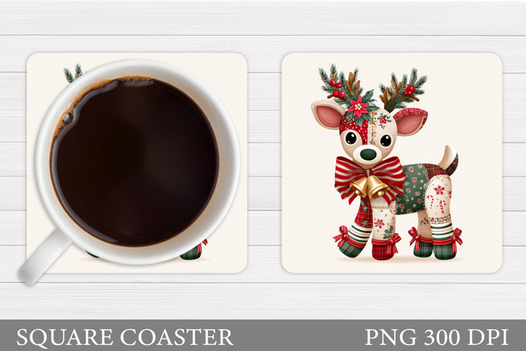 Patchwork Deer Coaster Design. Christmas Coaster Sublimation