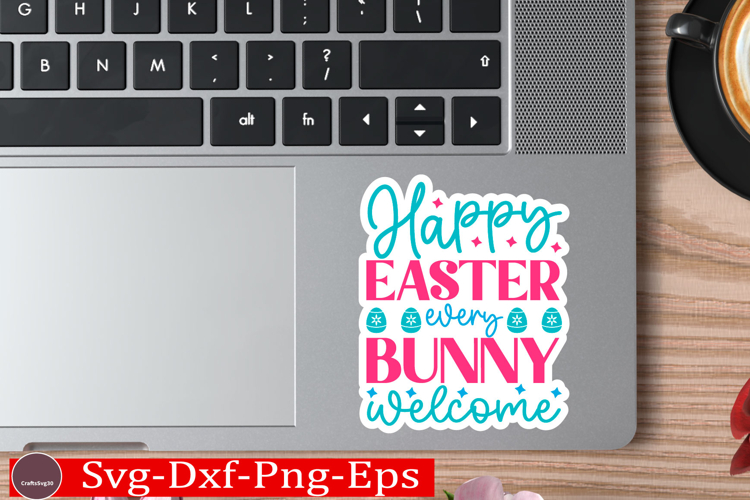 Happy Easter stickerS VG Design Cute Easter Quotes SVG Bunny example image 1