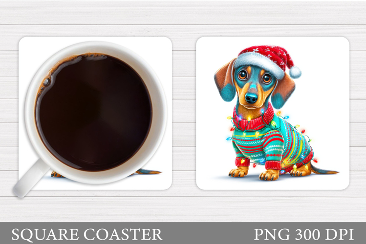 Christmas Dachshund Coaster. Christmas Coaster Sublimation
