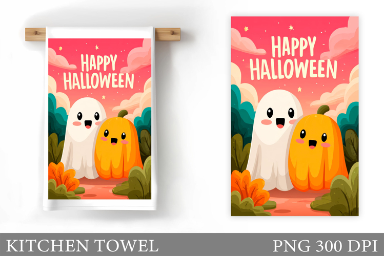 Cute Ghost Kitchen Towel. Cute Halloween Kitchen Towel