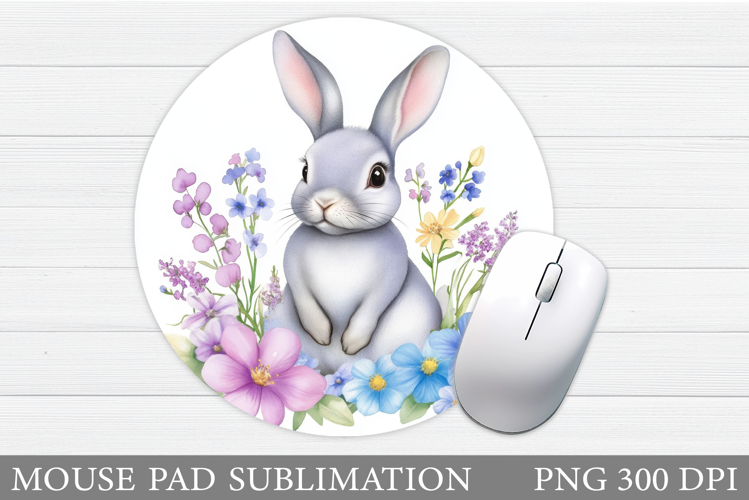 Cute Bunny Mouse Pad. Bunny Flowers Mouse Pad Sublimation