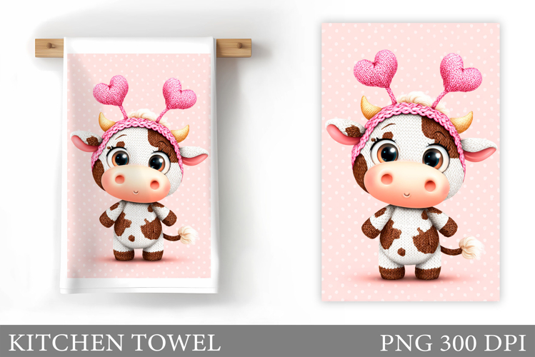 Valentines Cow Kitchen Towel. Valentine Kitchen Towel Design
