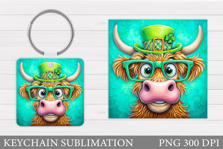 St Patrick Cow Keychain. St Patrick Keychain Sublimation