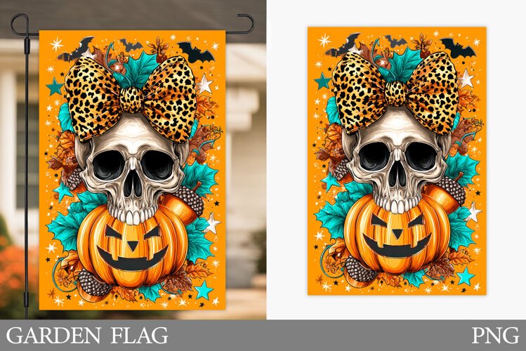 Skull Garden Flag Sublimation. Halloween Garden Flag Design example image 1