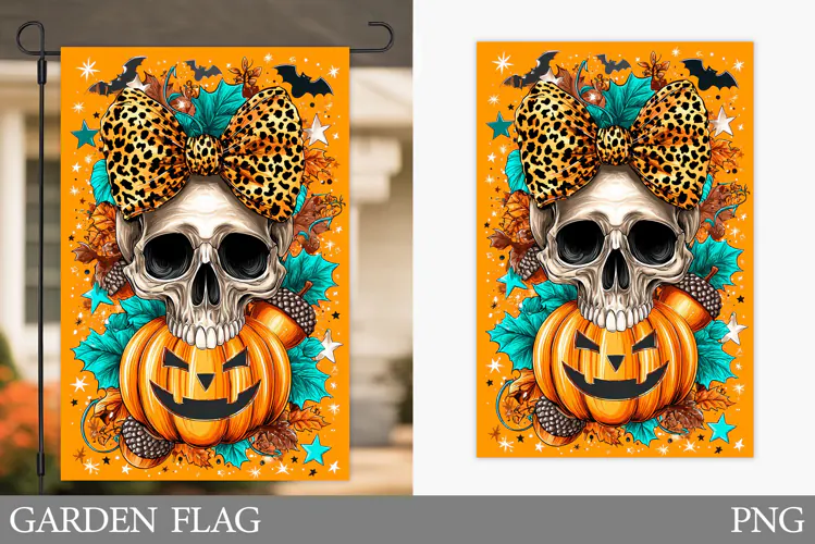 Skull Garden Flag Sublimation. Halloween Garden Flag Design