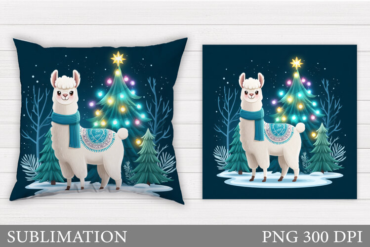 Christmas Lama Pillow Design. Christmas Pillow Sublimation example image 1