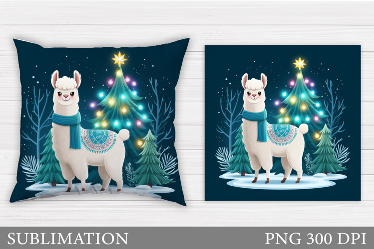 Christmas Lama Pillow Design. Christmas Pillow Sublimation