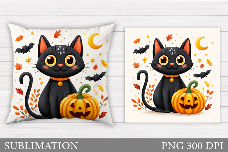 Halloween Cat Pillow Design. Cute Halloween Sublimation