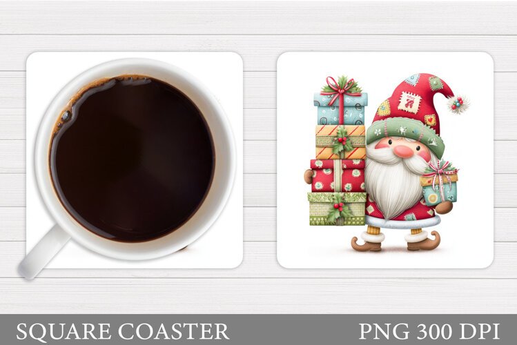 Christmas Gnome Coaster. Christmas Coaster Sublimation example image 1