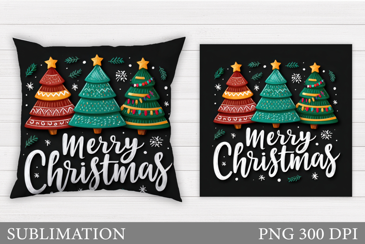 Christmas Tree Pillow Design. Winter Pillow Sublimation