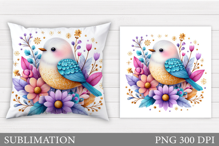 Bird Flowers Pillow Design. Bird Pillow Sublimation