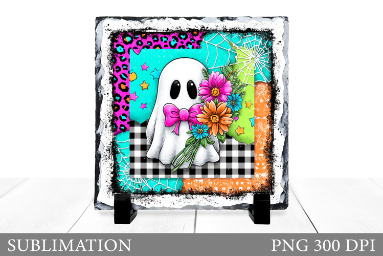 Cute Ghost Slate Design. Halloween Sublimation