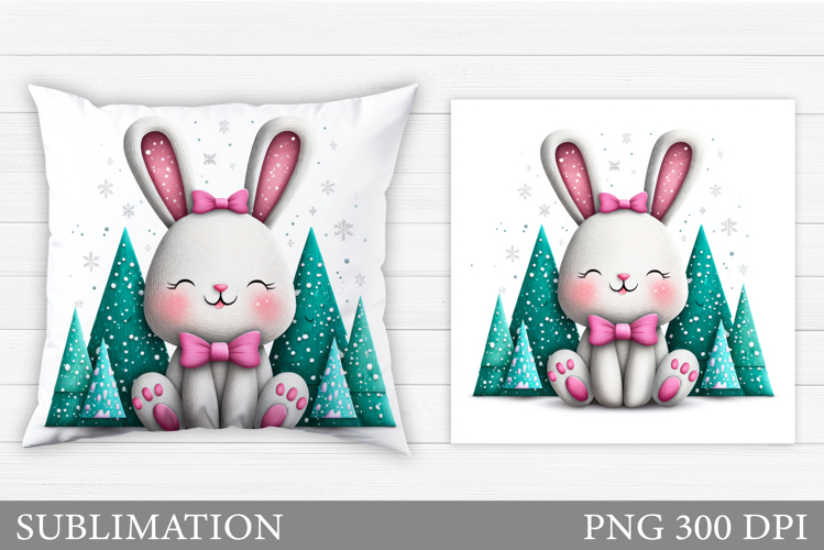 Cute Bunny Pillow Sublimation. Christmas Pillow Design