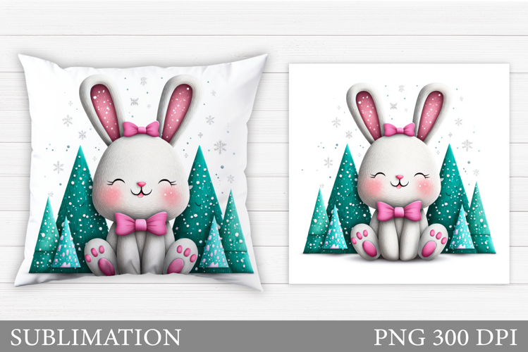 Cute Bunny Pillow Sublimation. Christmas Pillow Design