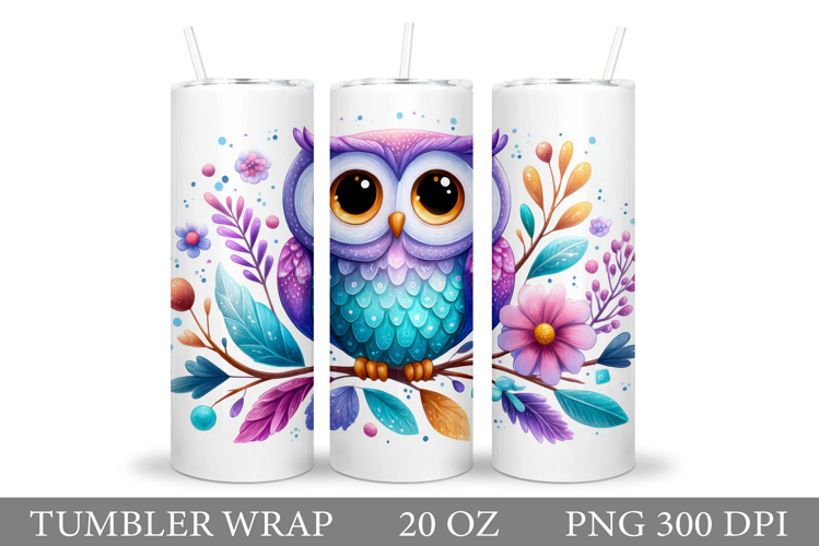 Cute Owl Tumbler Sublimation. Owl Flowers Tumbler Design