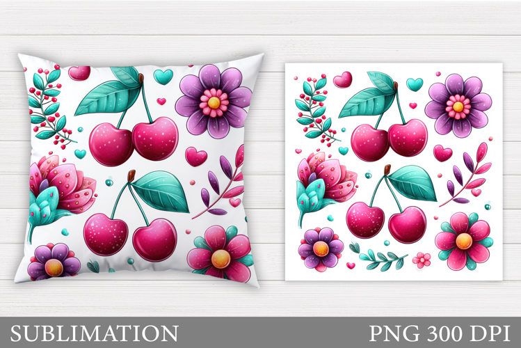 Cherry Pillow Design. Cute Cherry Sublimation