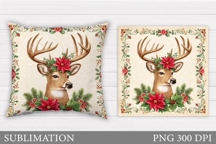 Reindeer Pillow Design. Christmas Pillow Sublimation