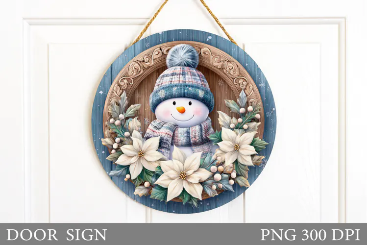 Cute Snowman Door Sign. Christmas Door Sign Design