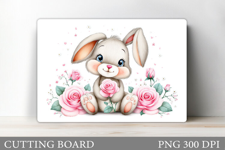 Cute Bunny Cutting Board. Bunny Flowers Cutting Board Design example image 1