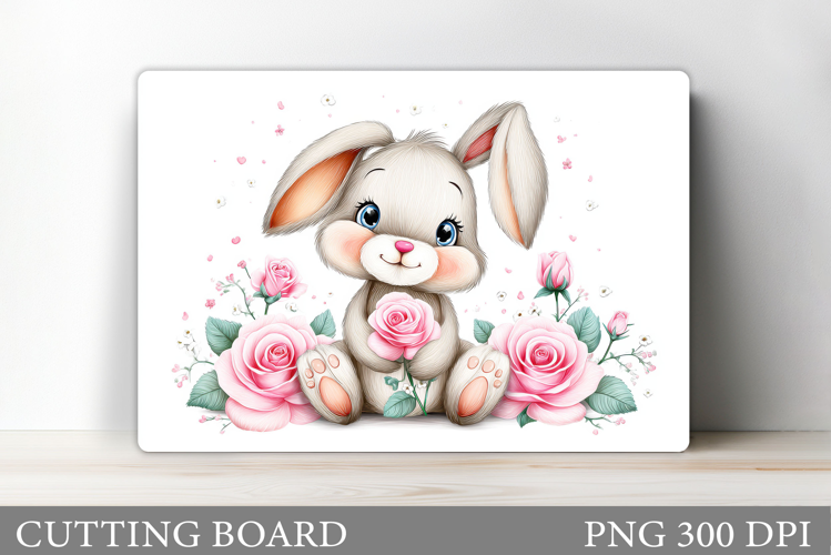 Cute Bunny Cutting Board. Bunny Flowers Cutting Board Design