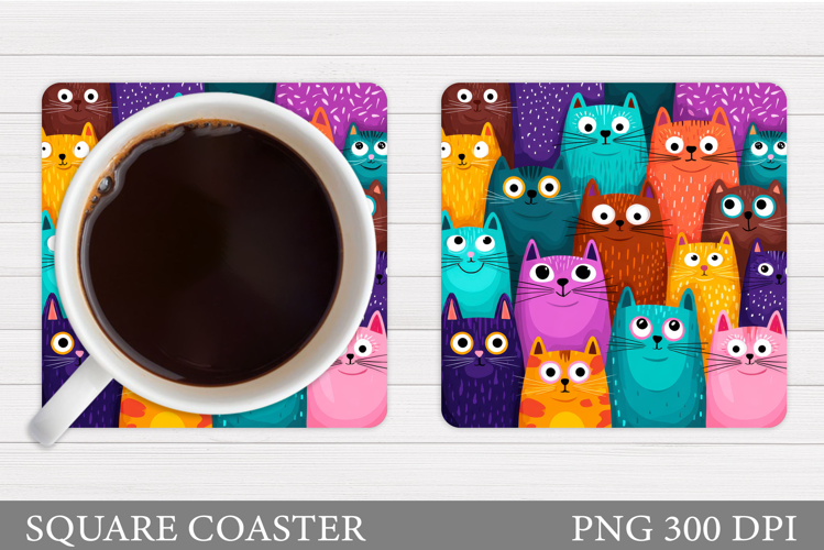 Cute Cats Coaster Design. Funny Cats Sublimation