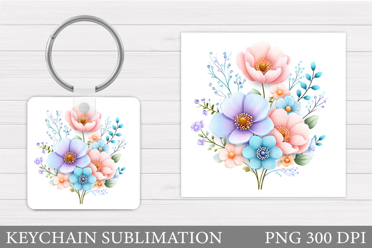 Flowers Keychain Design. Floral Keychain Sublimation