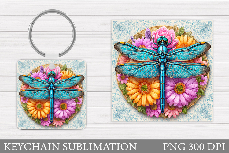 Dragonfly Keychain Design. Dragonfly Flowers Sublimation