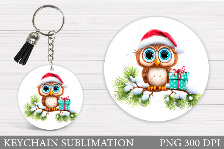 Christmas Owl Keychain. Christmas Keychain Sublimation