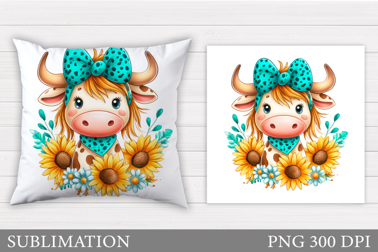 Cute Cow Pillow Design. Cow Flowers Pillow Sublimation