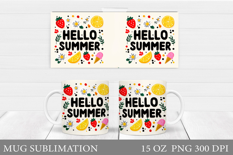 Summer Mug Sublimation. Hello Summer Mug Wrap Design